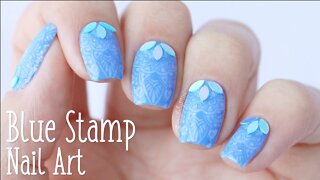 Blue Nail Art Stamp Design _ using plate _A010_ by Whats Up Nails