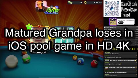 Matured Grandpa loses in iOS pool game in HD 4K 🎱🎱🎱 8 Ball Pool 🎱🎱🎱