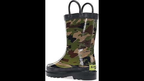 Western Chief Boys Waterproof Printed Rain Boot with Easy Pull On Handles