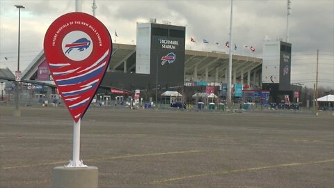 Sign marks where midfield of the new Buffalo Bills stadium will be