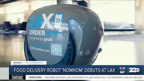 Food delivery robot 'NomNom' debuts at LAX