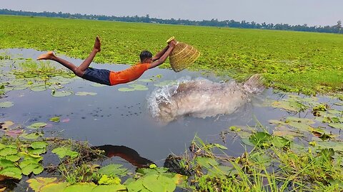 Rain season Best Polo Fish Catching Rural Village Flood Water Fishing Video 2023 💔