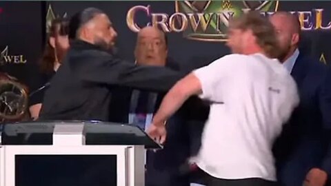 roman reigns vs logan paul press conference / crown jewel press conference / reigns attack loganpaul