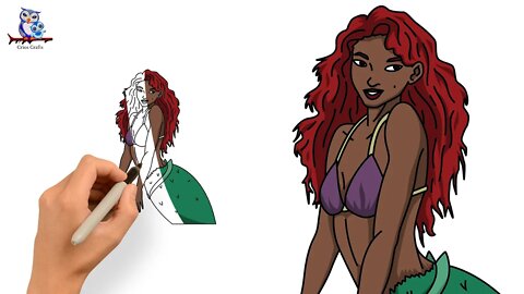 How to Draw Halle Bailey Little Mermaid - Disney Tutorial