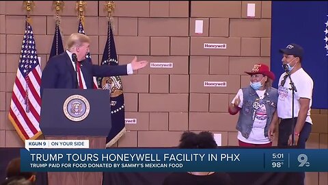 Owners of Sammy's Mexican Grill speak on stage with President Trump