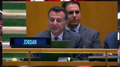 A representative for Jordan makes a statement before the vote on the Gaza resolution