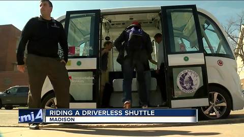 Driverless shuttle cruises through UW-Madison campus delivering free rides