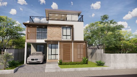 7.95m x 9.0m 2-storey with roof deck comtemporary house design idea