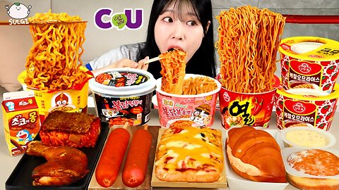 ASMR MUKBANG| Convenience store! Fire spicy Rosé Noodles, Fire Tteokbokki, Yeul Ramyun, Desserts.