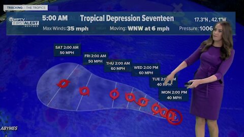 Tropical Depression 17 forms in the Atlantic Ocean