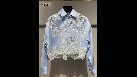 SALE! Striped Patchwork Lace Elegant Shirt For Women Lapel Long Sleeve