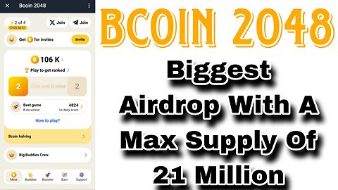 Bcoin 2048 | Mining UPDATE | Don't Forget To Swipe And Earn Free Bcoins