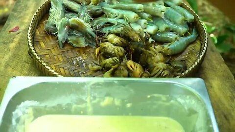 urvival Cooking Skill-Deep Fry Shrimp And Crab Seafood Eating With Hot Chili Sauce So Delicious3 19