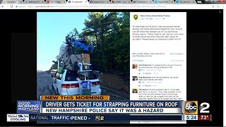 Driver ticketed for strapping furniture on roof