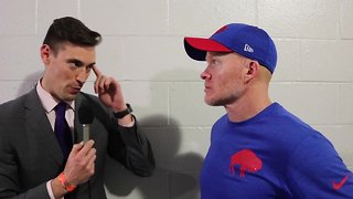 Joe Buscaglia talks with Coach McDermott after the Bills loss to the Dolphins