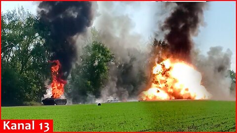 The moment of disappearance of Russian armored fighting vehicle full of ammunition