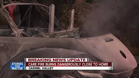 Car fire burns dangerously close to Carmel Valley home