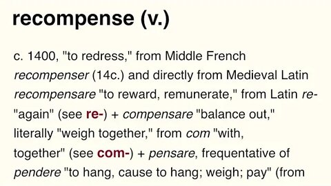 The ETYMOLOGY and MEANING of the word RECOMPENSE ⚖️