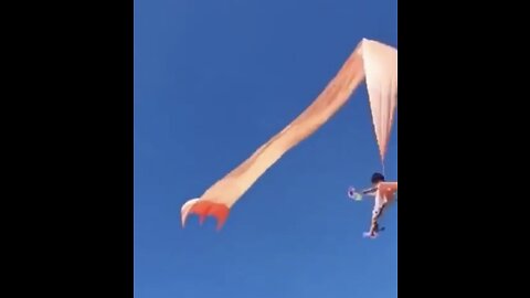 BOY HOLDS ON FOR HIS LIFE, As kite takes off.