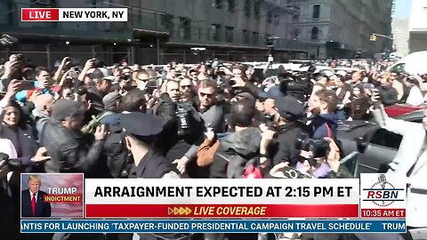 Marjorie Taylor Greene arrives outside the Manhattan Criminal Court to support Trump in NYC