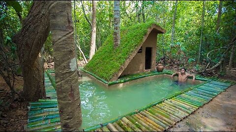 Build The Most Beautiful Bamboo Swimming Pool Around Luxury Villa house by ancient skills