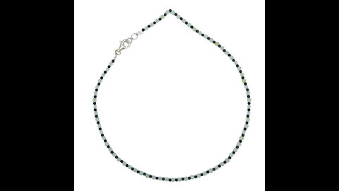 Prehnite Agate black Beaded Necklace transparency gemstone 16inch 6g 925 Sterling Silver