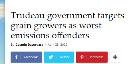 TRUDEAU NOW GOING AFTER GRAIN GROWING FARMERS- NOT JUST BEEF-GRAIN IS NOW AN ENVIR PROBLEM