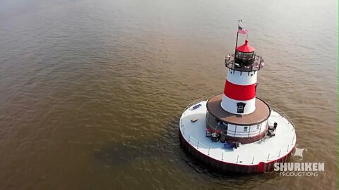 Borden Flats Lighthouse 4k Aerial : Fall River, MA