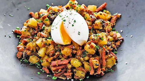 Garlicky Corned Beef Hash and Eggs with Fresh Rosemary