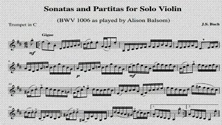 J.S. Bach , Gigue from Violin Partita No 3 BWV 1006 - Alison Balsom (trumpet score)