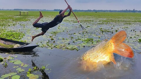 Unique & Best Boat Fishing Skill Video 😃 Really Wonderful Village Expert Boy Jumping Boat Fish Catch