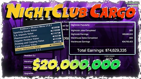 GTA V Online 1.69 Nightclub Cargo $5,000,000 Script for Kiddions Mod Menu 1.0.1