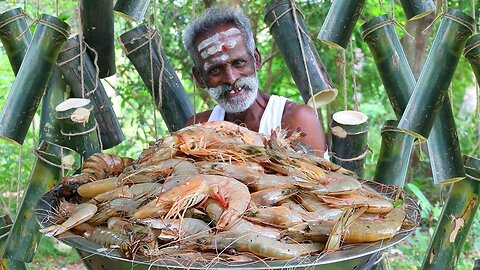 Prawns Rice cooked in Bamboo | Village Food Factory