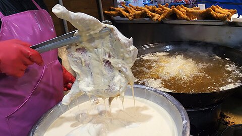 popular fried chicken in market - korean street food