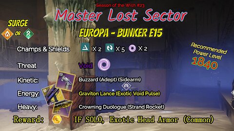 Destiny 2 Master Lost Sector: Europa - Bunker E15 on my Stasis Warlock 1-15-24