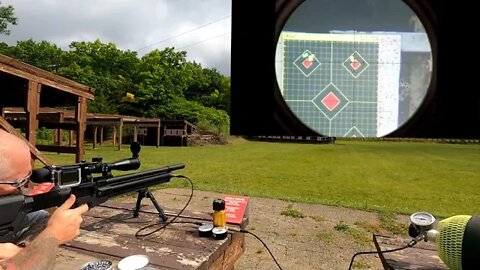 American Air Arms EVOL 30 caliber 50 yard range day in hurricane winds. Still shot good.