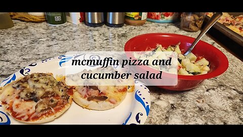 muffin pizza and cucumber salad