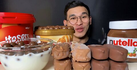 ASMR CHOCOLATE ICE CREAM Maltesers, MAGNUM, GooGoo, Nutella DESSERT MUKBANG