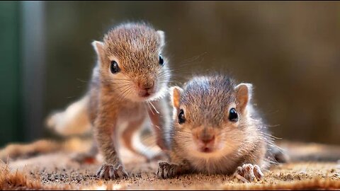 Flocks of birds and squirrels compete to eat