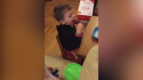 Funny Tot Boy Falls Asleep As He Eats A Popsicle