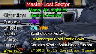 Destiny 2 Master Lost Sector: The Moon - K1 Logistics 11-25-21