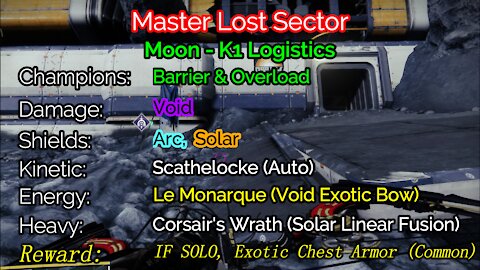 Destiny 2 Master Lost Sector: The Moon - K1 Logistics 11-25-21