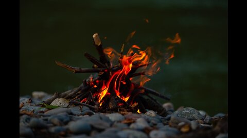 relaxing beach campfire with ocean waves