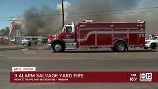 Firefighters battle massive salvage yard fire near 27th Avenue and Buckeye Road