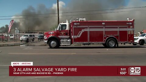 Firefighters battle massive salvage yard fire near 27th Avenue and Buckeye Road