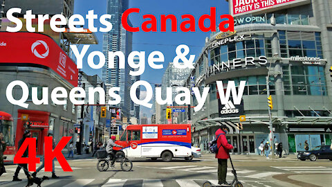 4k Virtual Drive Tour Downton Toronto - Queens Quay W and Yonge the Longest Street in the World