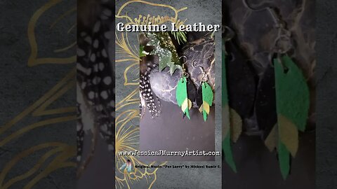 GREEN AND GOLD, 1 in, leather feather earrings #genuineleather #leatherjewelry #handmadejewelry