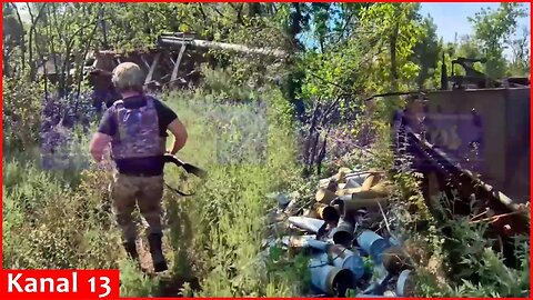 Russian servicemen show self-propelled "2S4 Tulpan" mortar unit detonated by a Ukrainian drone