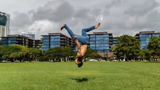 Athlete does backflips using just one leg