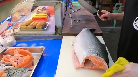 How To Fillet a Whole Salmon | Sashimi & Sushi -Taiwanese street food-1